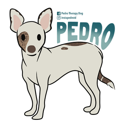 Sticker & Trading Card for Pedro the Therapy Dog art commissions custom pet potraits custom pet sticker cute illustration digital art illustration procreate therapy dog trading card design