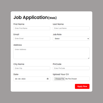 Job application Form Using Html Css and Javascript graphic design ui web
