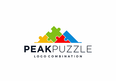 Mountain or Peak + Puzzle Logo Design Combination minimalist