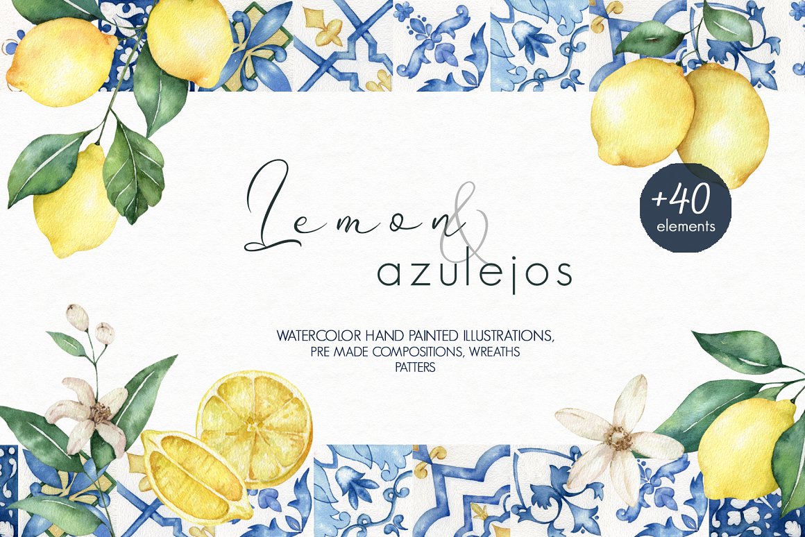 Lemon and portuguese tiles set app branding design graphic design illustration logo typography ui ux vector