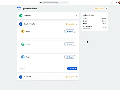 Benefit Enrollment animation ui