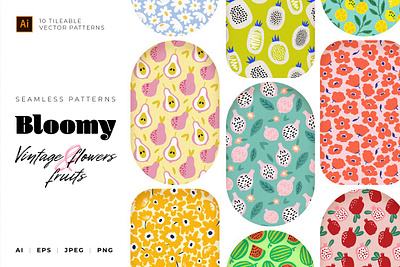 Bloomy — Vintage Patterns Collection app branding design graphic design illustration logo typography ui ux vector