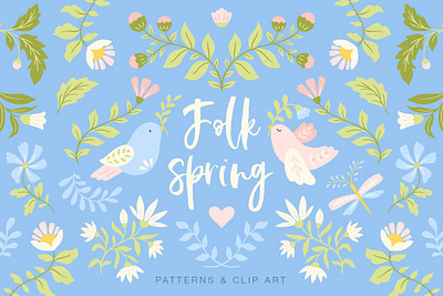 Folk Spring Patterns and Clip Art app branding design graphic design illustration logo typography ui ux vector