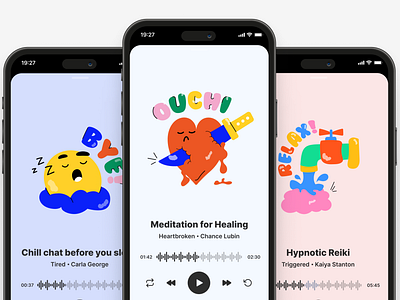 Player for meditation app app blue branding clean design figma fun graphic design illustrations meditation modern player relaxation ui ux