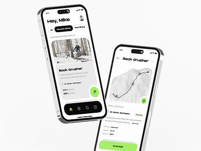 Biking Trail Finder App Concept android app design biking gps ios map mobile mobile app mobile ui route trail travel ui ui design ux