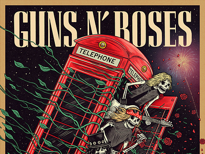 Guns N' Roses art art print band art drawing floral gig poster guns n roses illustration poster art poster design roses skull
