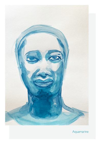 Aquamarine blue gouach illustration portrait