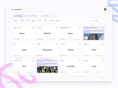 Vocabulary builder design education english interface ui