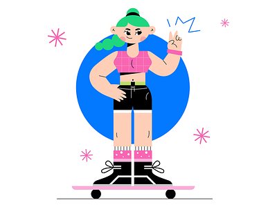 Skate Girl character color design fun girl graphic design illustration illustrator outside simple skate ui vector