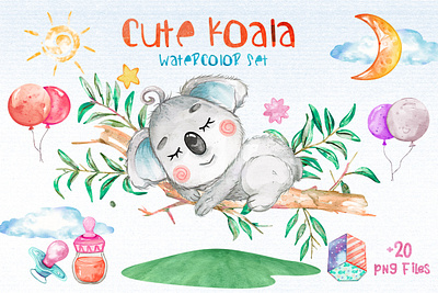 Watercolor Koala Cliparts Set png files