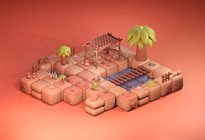 3D Low poly Desert 3d biome blender cactus desert game design low poly palm tree