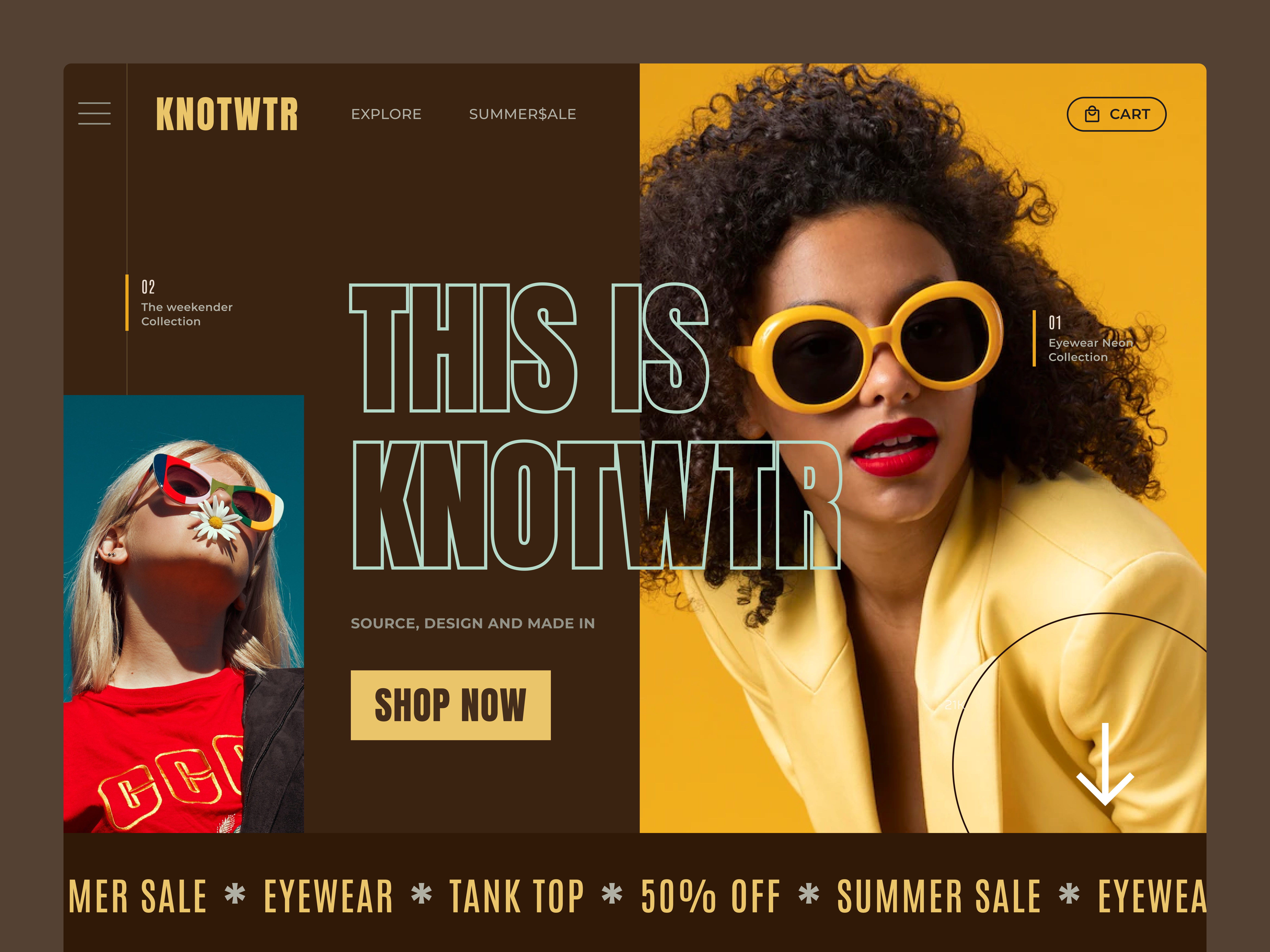 KNOTWTR - Eyewear and apparel website apparel clean clothes design ecommerce eyewear fashion landing page modern online shop product shirt shop store summer sunglasses ui web website