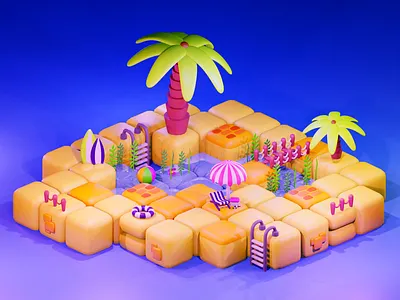3D Low poly Beach 3d beach biome blender game art game design low poly palm tree umbrella