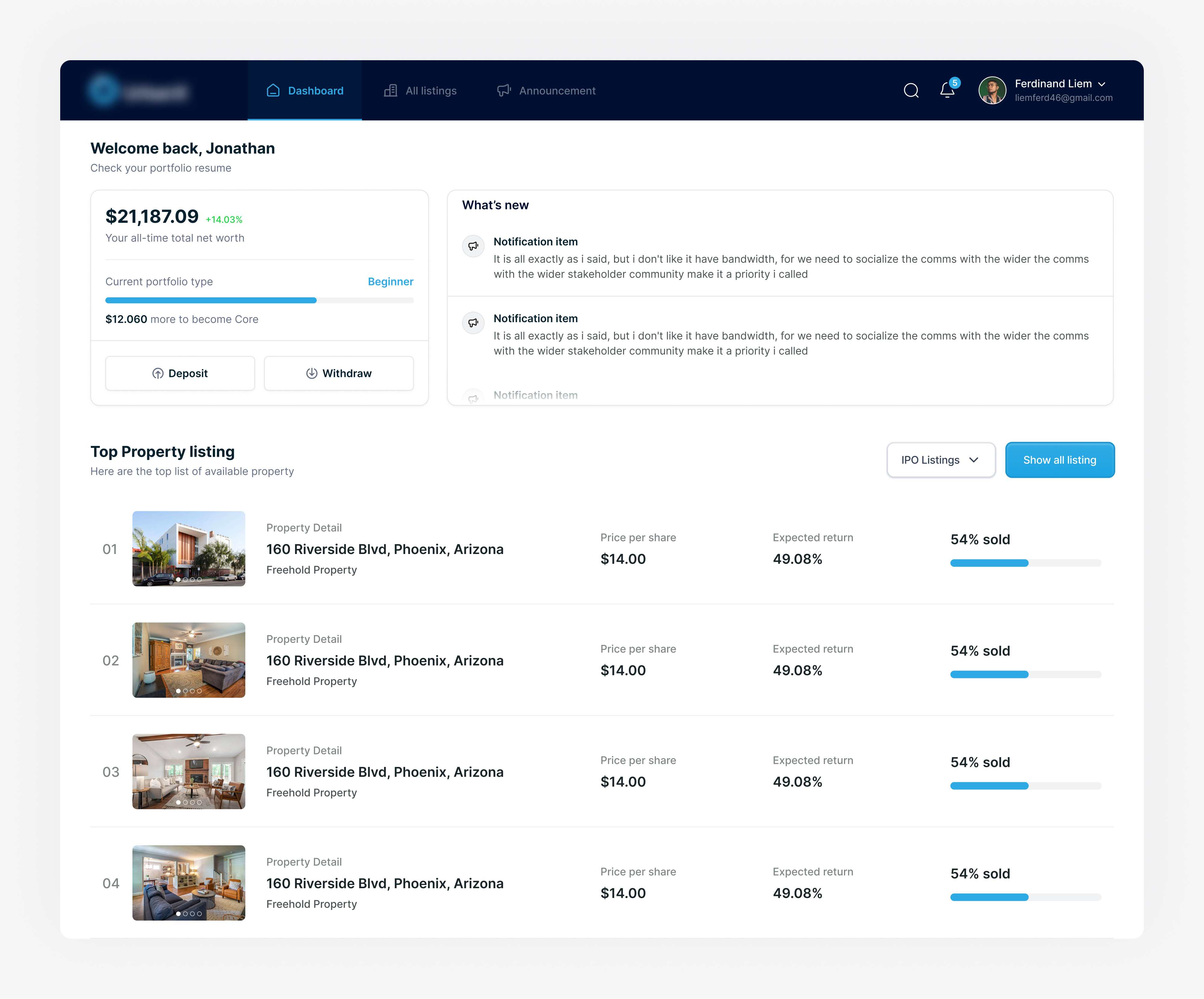 Real Estate Investment Web Application estate house investment investment web application property property investment real estate stake stock stock market ui uidesign ux uxdesign web application