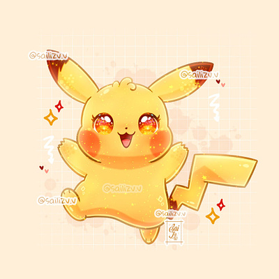 Pikachu Pokemon Kawaii!! by sailizv.v adorable adorable lovely artwork concept creative cute art design digitalart illustration