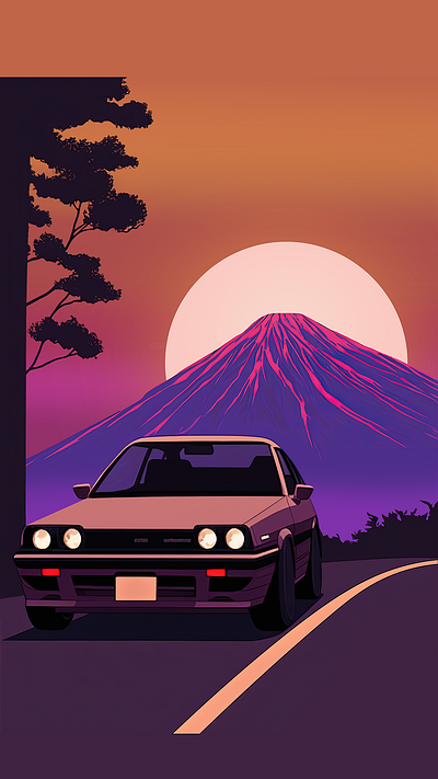 Retro Sunset Drive - A Synth Wave Journey. automotive art car art car illustration design digital art illustration japanese cars