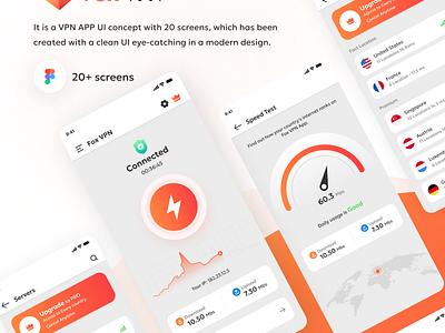 FOX VPN App UI Concept graphic design mobile app ui orangethem ui set vpnappui