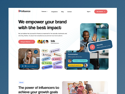 Influence Landing page branding clean design eye catvhing flaxible influencer minimal new concept podcast product soothing ui unique ux web