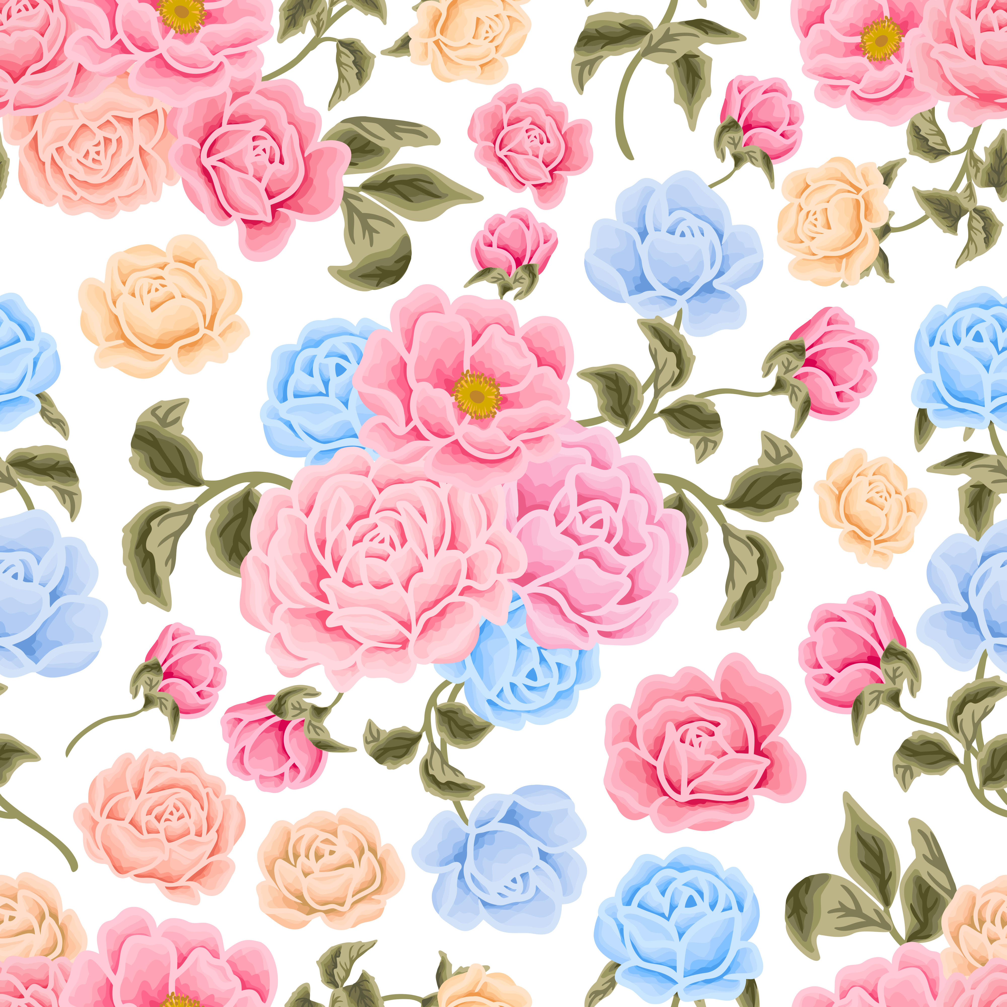 Mixed Flower Seamless Pattern botanical digital art floral flower flower illustration illustration nature pattern seamless seamless pattern