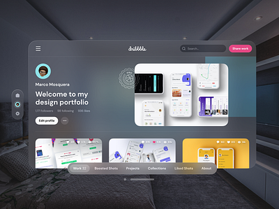 Dribbble Vision Pro apple ar design dribbble glass glass morphism interface profile spartial design trending ui ux vision pro visionos vr