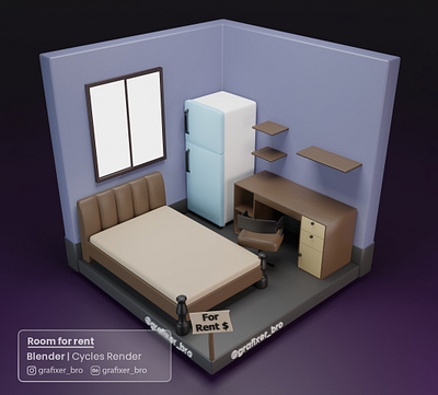Room for rent | Blender 3D 3d blender3d cyclerender facebook gb grafixerbro instagram interiordesign lowpoly render roomdesign simplerender