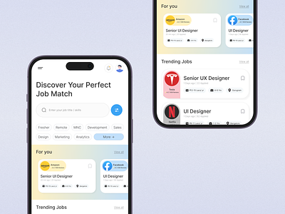 Job Finder App app app design hiring app hiring platform job finder job finder app job finder platform job lisiting job portal job search job search app job search platform job seeker app mobile app simple ui ui design