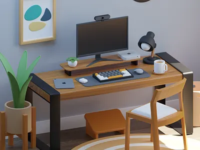 3D Desk Setup 3d 3d illustration background computer design desk graphic design illustration keyboard setup work