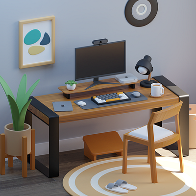 3D Desk Setup 3d 3d illustration background computer design desk graphic design illustration keyboard setup work