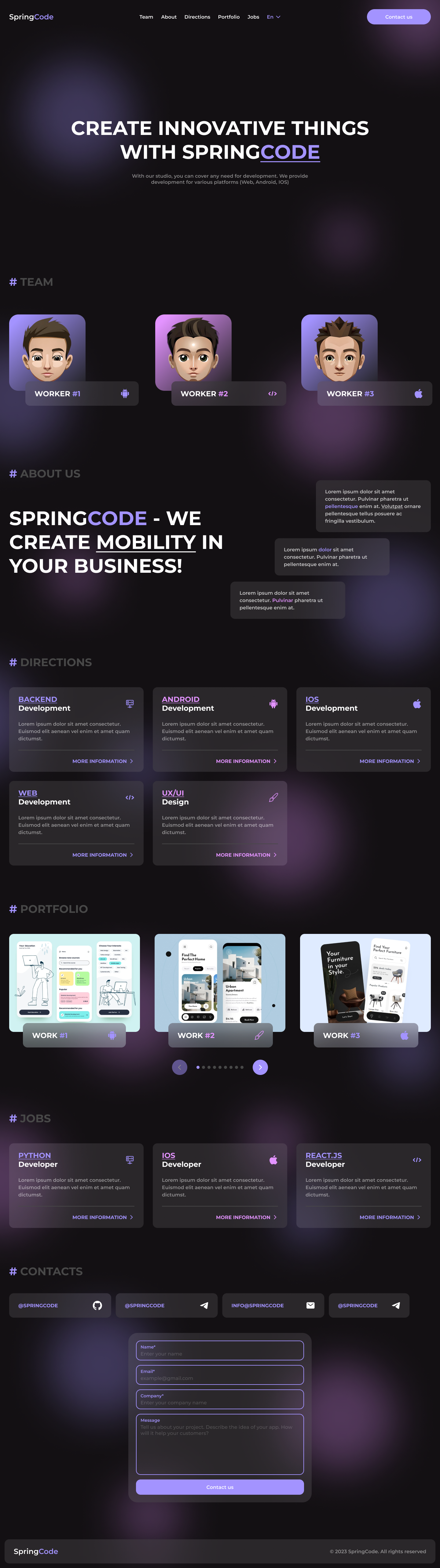 Landing page | Studio | Spring code 3d animation branding code design graphic design illustration landing page logo motion graphics site for studio spring studio site ui vector