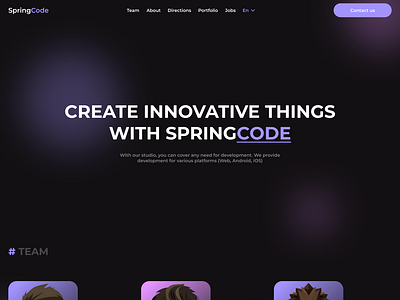 Landing page | Studio | Spring code 3d animation branding code design graphic design illustration landing page logo motion graphics site for studio spring studio site ui vector