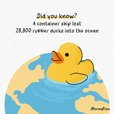 A container ship lost 28,800 rubber ducks into the ocean cargo ship cartoon did you know digital art digital illustration duck fact fun fact globe illust illustration ocean rubber duck rubber ducks sea ship イラスト