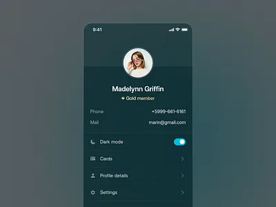 Profile page - dark mode app asish sunny branding clean dark dark mode dark ui design minimal pixalchemy product profile ui ux