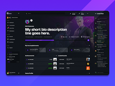 Player Profile Page | Gaming Concept concept cybersports dark dark mode dashboard design esports faceit gamer games gaming gaming app platform profile steam tournament tournaments ui ux web