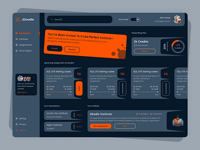 JDoodle Dashboard Design branding concept dark dark mode darkmode dashboard design orange redesign ui ux