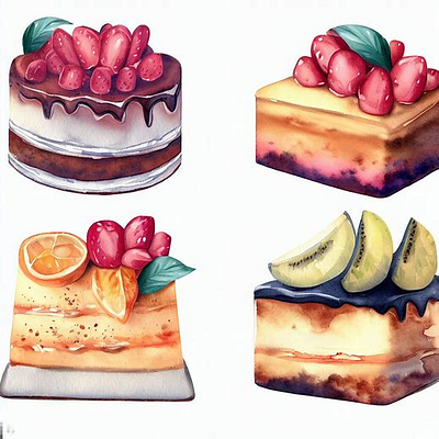 Watercolor cake design graphic design illustration