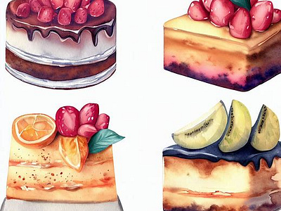 Watercolor cake design graphic design illustration