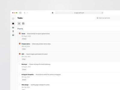 Carril: Tasks - Lists cards checkbox dashboard ui ux