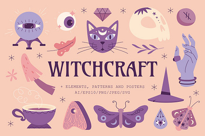 Witchcraft | Clipart + Patterns app branding design graphic design illustration logo typography ui ux vector