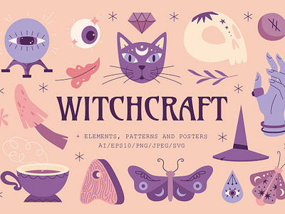 Witchcraft | Clipart + Patterns app branding design graphic design illustration logo typography ui ux vector