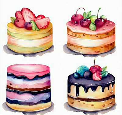 Watercolor cake design graphic design illustration