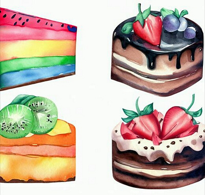 Watercolor cake design graphic design illustration