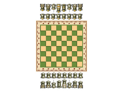Stylized chess with military equipment. collection different play strategy