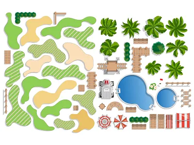 Set of elements for a golf course. infrastructure play sport