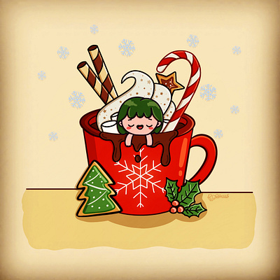 Xmas hot chocolate artwork chocolate christmas cute digital illustration drawing illustration kawaii xmas