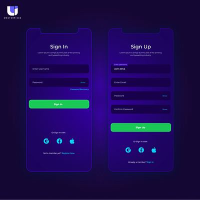 Sign In - Sign Up - User Interface app design information architecture prototype sign in sign up typography ui user interface ux wireframing