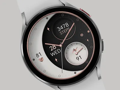 Moon Rose Gold v2 watch face dark design dream elegant google graphic design illustration moon rose gold samsung smartwatch sport stars technology ui watch watchface weraos white women
