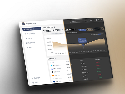 Crypto Pulse Dashboard Crypto Platform app bitcoin blockchain business crypro crypto art cryptocurrency dashboard design graphic design interface nft product design saas ui uiux user design ux web web design