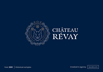 Chateau Révay - logo blue branding chateau complex crown dark flowers gold historical logo logos luxury real estate revay roses serif font wolf