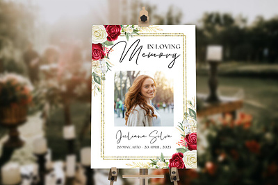 Personalized Funeral Welcome Sign with Red and White Rose Decora canva funeral canva template funeral invitation funeral poster funeral sign funeral welcome sign welcome poster welcome sign