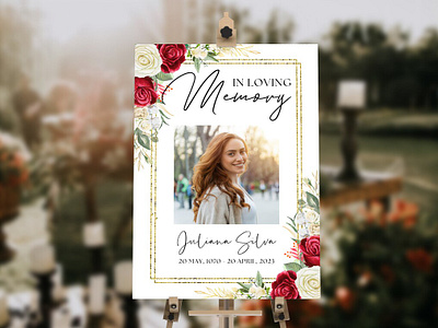 Personalized Funeral Welcome Sign with Red and White Rose Decora canva funeral canva template funeral invitation funeral poster funeral sign funeral welcome sign welcome poster welcome sign